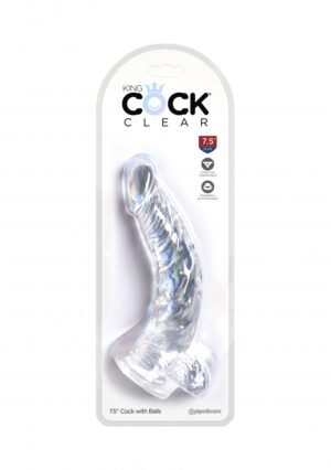 King Cock Clear - Dildo z przyssawką i jądrami 19cm przezroczyste