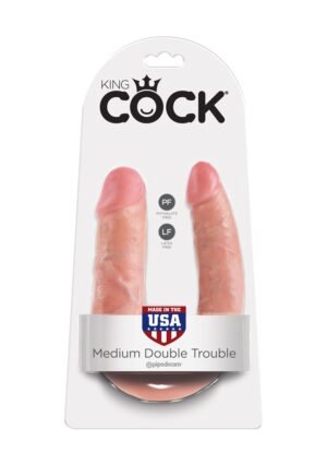 King Cock - Dildo podwójne, dwustronne Double Trouble 14cm cieliste