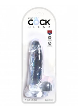 King Cock Clear - Dildo z przyssawką i jądrami 18cm przezroczyste