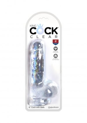 King Cock Clear - Dildo z przyssawką i jądrami 15cm przezroczyste